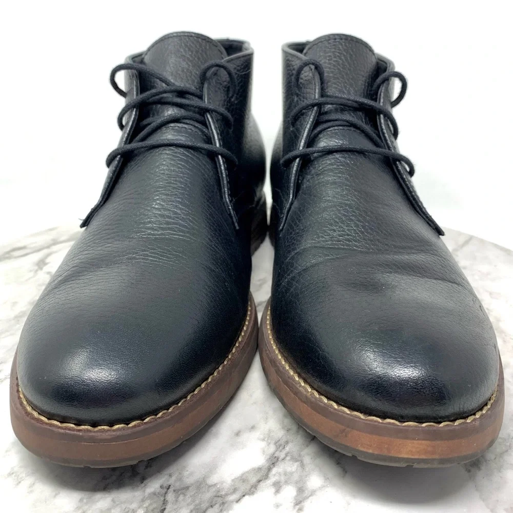 Joseph Abboud Black Pebbled Leather Chukka Boots 10.5 Classic Preppy Office